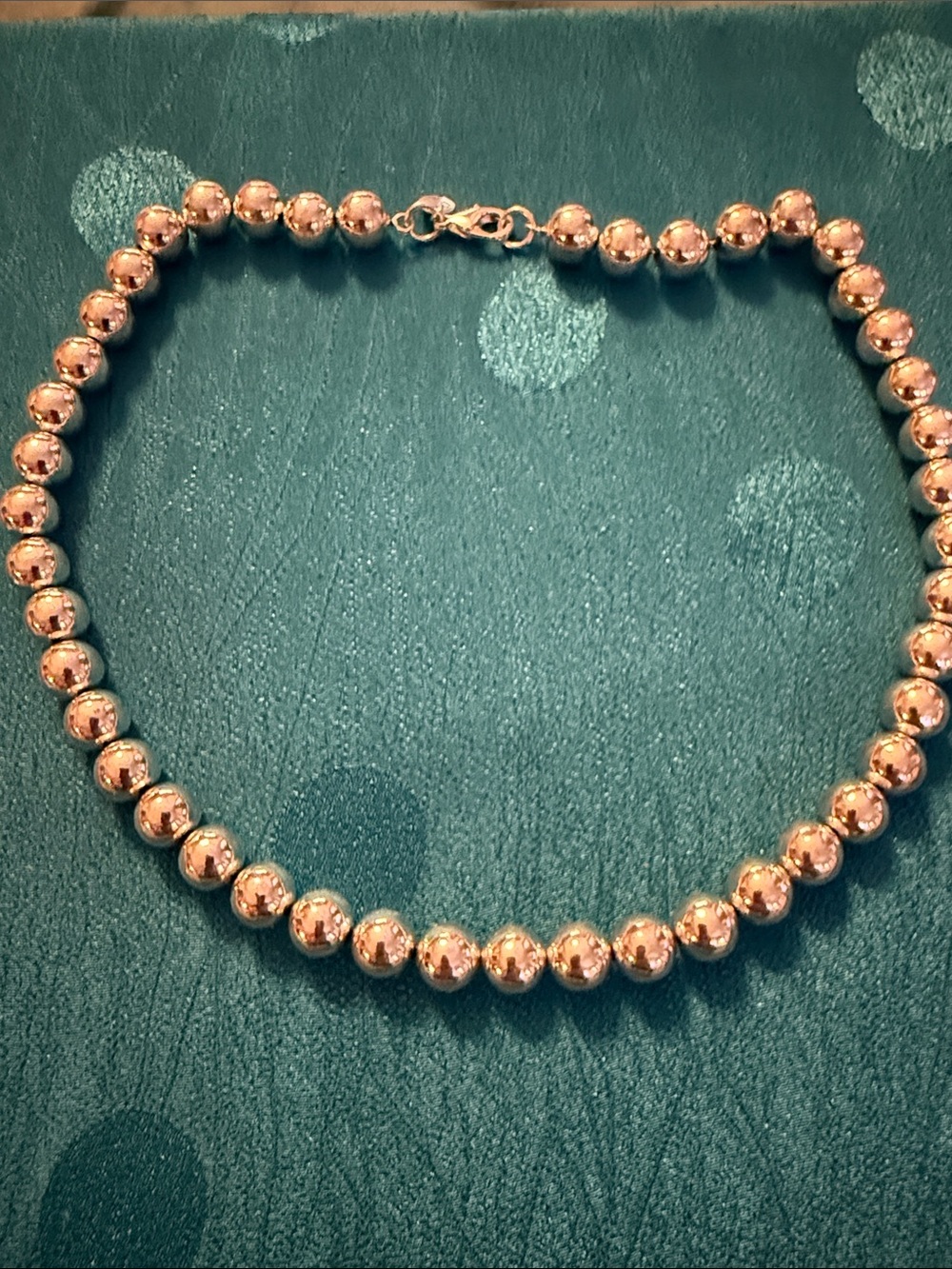 Substantial sterling silver beaded necklace with tag stating 925